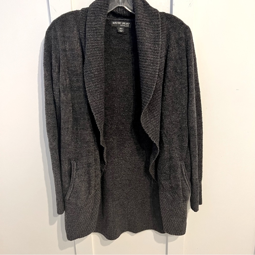 Barefoot Dreams XS/S CozyChic Lite Circle Cardigan Gray Grey Black Pockets